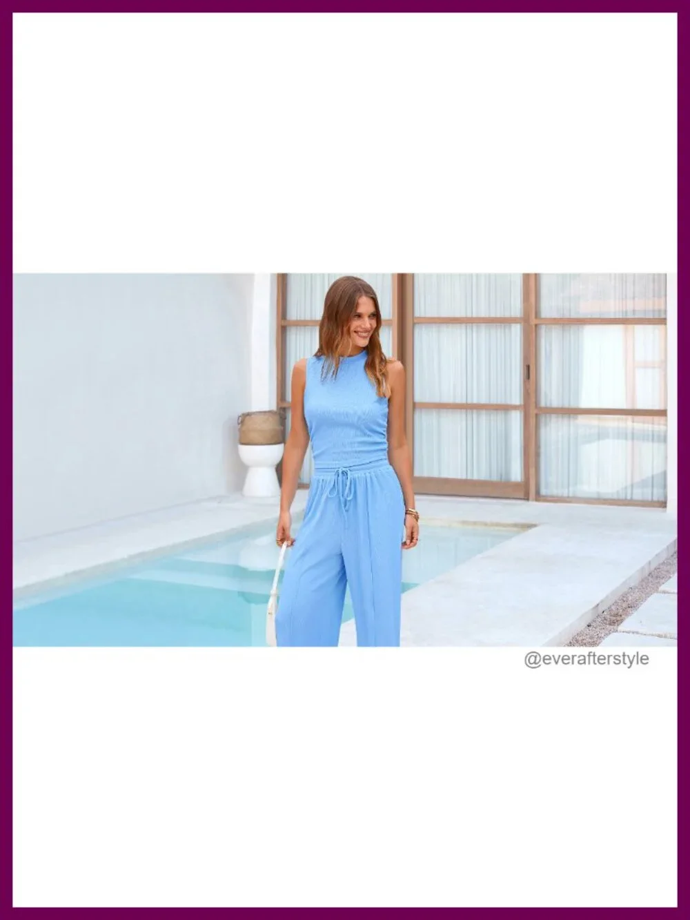 Ribbed Knit 2 Piece Outfit Lounge Matching Set Women Travel Crop Top Wide Leg